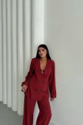 MODAL 4 DÜĞME ASTARSIZ CEKET - PANTOLON TAKIM - Bordo resmi
